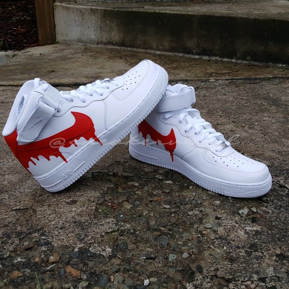 Nike Air Force 1 Mid Red Paint Drip Custom NWT - Picture 4 of 7